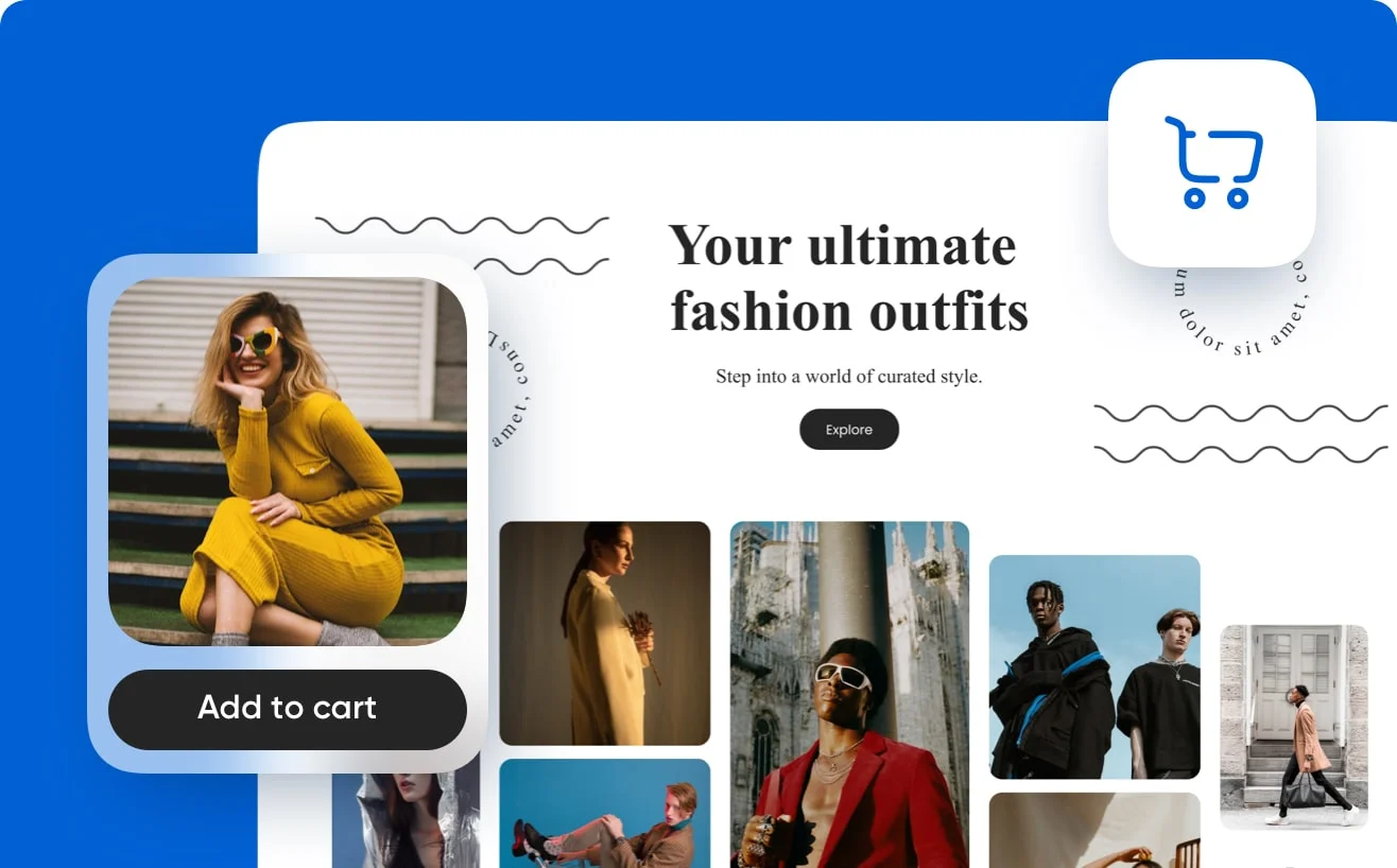 Icône d'e-commerce avec panier d'achat et produits vestimentaire symbolisant une boutique en ligne